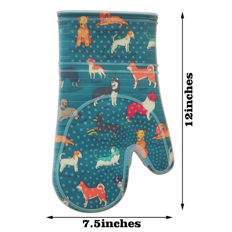 RED LMLDETA Oven Mitts Set of 2 with Transparent Clear Silicone Shell and Nice Dog Printing Cotton Lining, Heat Resistant to 500 F Kitchen Oven Gloves Pot Holder for Cooking (Blue) - Image 2